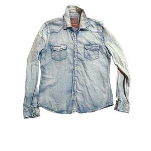 Mora Long Sleeve Snap Button Down Denim Shirt Size Medium